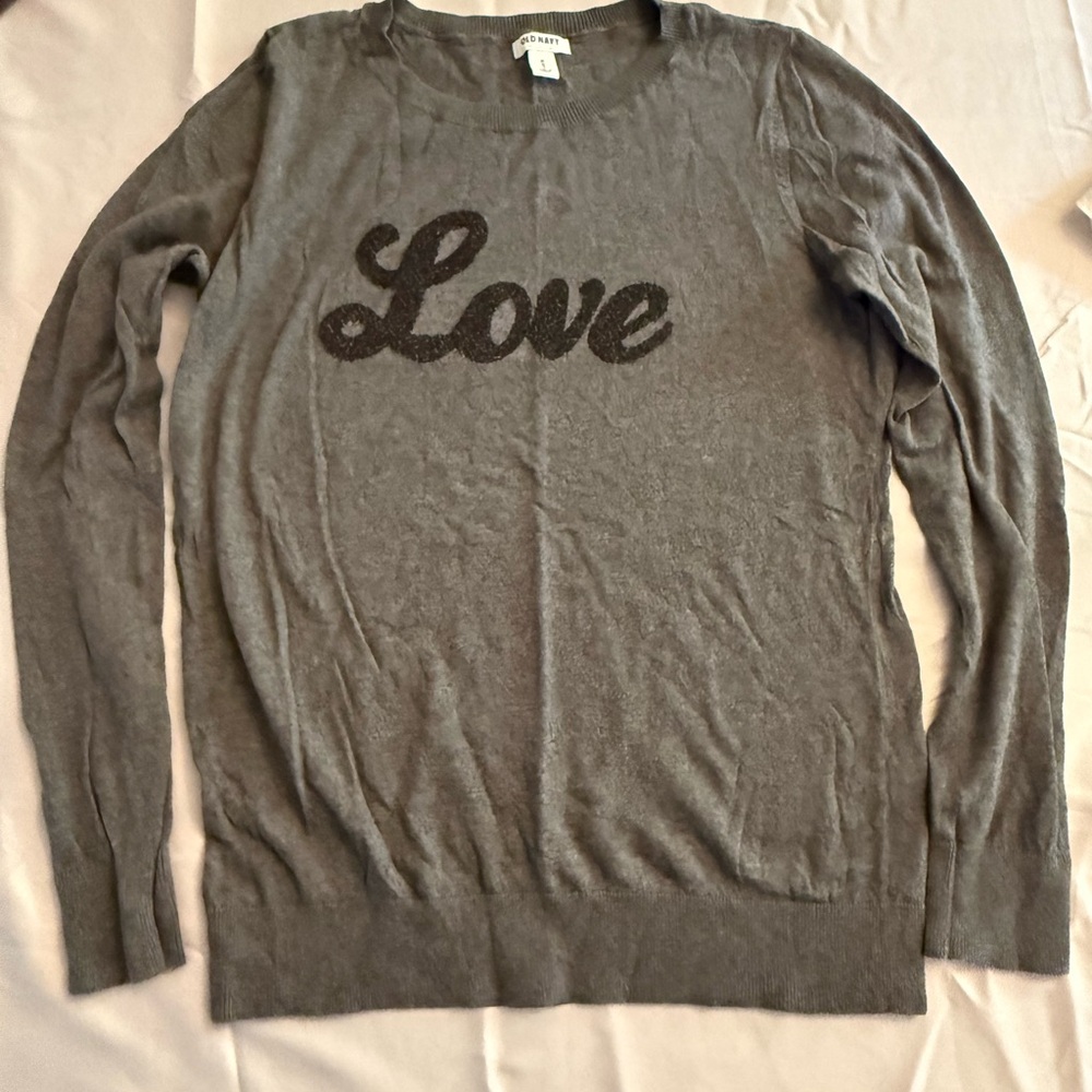 Old Navy Gray Sweater Glitter “Love”